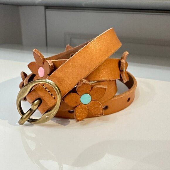 Bonpoint leather floral belt